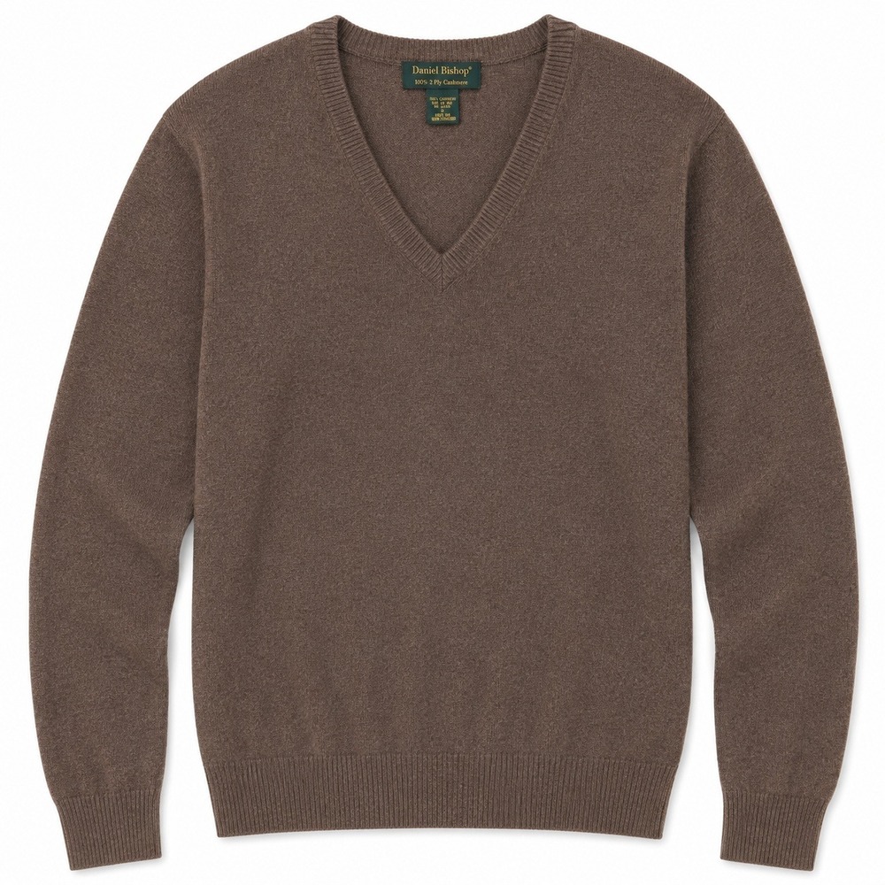 Daniel Bishop V-Neck Sweater Mens XL Brown 100% 2-Ply Cashmere Heritage Preppy